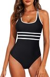 Aleumdr Women's Color Block One Piece Swimsuit Sports Training Cheeky Swimwear High Cut Athletic Bathing Suits Black Medium