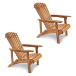 VonHaus Natural Adirondack Chair Set of 2 - Outdoor Fire Pit Chair for Garden, Terrace & Balcony - Water Resistant Acacia Hardwood Oiled Finish Garden Seat with Wide Armrests & Ergonomic Sloped Back