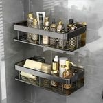 Misamo Enterprise 2 Pcs Aluminium Bathroom Wall Shelf Organiser, 30 cm, Adhesive Mount Storage Rack with Installation Kit (Black)