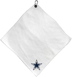 Team Golf NFL DALLAS COWBOYS Microfiber Towel - 15" X 15" (White) with Carabiner Clip, Premium Microfiber with Deep Waffle Pockets - Superior Water Absorption & Quick Dry Golf Cleaning Towel