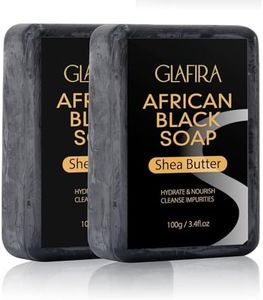 Organic African Black Soaps, Skin Lightening Soap Cleansing Bleaching Whitening Acne Treatment Exfoliate Care | Black Detox Charcoal Soap for Face & Body (AfricanBlack_Pack_2)