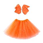 Jastore Girls Layered Stars Sequins Tutu Skirt Princess Ballet Dance Dress (Orange)