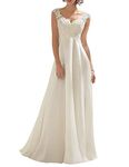 Abaowedding Women's Wedding Dress Lace Double V-Neck Sleeveless Evening Dress Ivory US 10