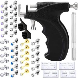 Professional Ear Piercing Kit with 36 Diamond Stud Earrings and Black Ear Piercing Gun 8 Alcohol Pad for Salon and Home Use