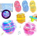 Light Up Easter Eggs Toy Gifts for Kids, 6 Easter Egg Spinning Tops with Flash & Music, Easter Basket Stuffers, Easter Eggs Hunt Prize, Kids Goodie Bag Fillers, Party Favor Novelty Bulk Toys