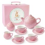 Jewelkeeper Tea Party Set for Toddlers - 13-Piece Girls Porcelain Pretend Tea Set for Kids - Includes Teapot, Cups, Saucers, Sugar Bowl, and Milk Pot - Toy Picnic Basket and Tea Set (Pink Polka Dot)