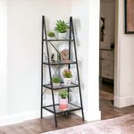 ecofynd Ladder Metal Planter Stand for Living Room, Plant Stand for Balcony, Flower Pot Holder for Indoor & Outdoor, Garden Rack for Patio Plants, 4 Tier, (Black)