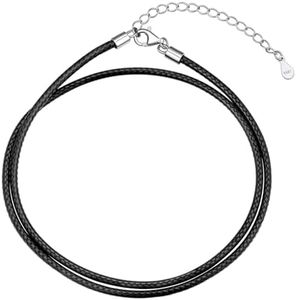 U7 Black Cord Necklace - 2MM Braided Waterproof Leather Necklace with Silver Clasp, 28 Inch Black Necklace for Women Men