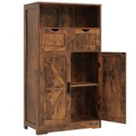 WEENFON Floor Storage Cabinet with 2 Adjustable Drawers & 2 Barn Doors, Standing Cupboard with 2 Shelf, for Living Room, Home Office, Kitchen, Rustic Brown CWFSNG15F