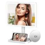 FASCINATE Large Lighted Makeup Vanity Mirror with 96 LED Lights, Rechargeable Lithium Battery Light Up Mirror (WhiteB)