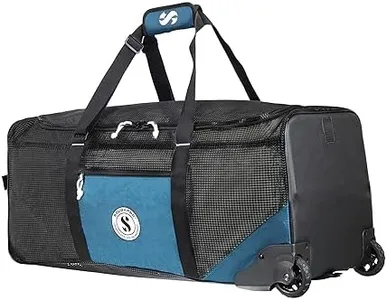 SCUBAPRO Sport Mesh 'N Roll 100 Wheeled Dive Bag with Double Duffel Straps and Adjustable Top Carry Handle for Scuba Diving Gear, Denim Blue Color Fabric