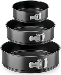 NutriChef 3 Piece Nonstick Springform Pan Set | 3 Tiered Sizes 6, 8 & 10 Inch Pans | Carbon Steel Cheesecake Pans | Stainless Steel Clasps | Oven Safe to 450 F | Includes 300 Parchment Papers | Black