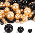 Suream 250PCS Beads with 2300PCS Water Gel Beads, Assorted No Hole Round Bead for Vase Fillers, Wedding, Birthday, Table Scatters, Candle Centerpiece, Home Decor, 8/14/20mm, Gold and Black