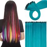 Silk-co 20 inch Ombre Coloured Clip in Hair Extensions Ice Blue 10 Pcs Clip on Hairpiece Party Highlights Hair Extension Straight Synthetic