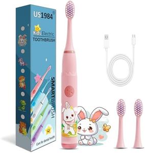 US1984 Sonic Electric Toothbrush for Kids with 4 Modes, 3 Brush Heads & Rechargeable Battery, Ultra Soft Nylon Bristles, IPX7 Waterproof, Electric Power Tooth brush (Pink)