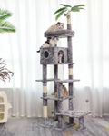 JISSBON 195cm Cat Tree for Indoor Cats, Multi Level Cat Tower with Scratching Posts, Large Plush Perch & Cat Condo with Leaves for Kittens, Adult Cats, Light Grey