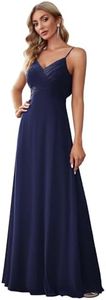 Ever-Pretty Robe de Soirée Femme Longue A Line Col V à Bretelles Mousseline de Soie Sexy Bleu Marine 42
