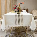 TEWENE Tablecloth, Farmhouse Table Cloth Cotton Linen Tablecloths Fall Table Cloth Wrinkle Free Rectangle Tablecloth for Kitchen, Dining, Outdoor Table(55''x120''/10-12 Seats/Ivory Color)