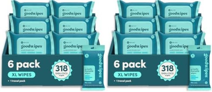 goodwipes Flushable Wipes for Adults - Shea-Coco Butt Wipes for Women & Men, Septic Safe, Toilet & Bathroom Essentials, Extra Large, 636 Count (12 Packs and 1 Travel Pack)