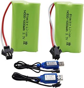 Blomiky 3.7V 1000mAh 2 Pack Lithium-ion Rechargeable Battery with SM2P Plug and Charger Cable for Remote Control Trucks / 813A Battery 2