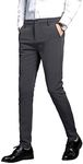 Plaid&Plain Men's Stretch Dress Pants Slim Fit Skinny Suit Pants 7101 Charcoal 40W30L