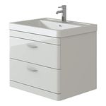 VeeBath Apollo 700 Walll Hung Vanity Unit and Basin, Cloakroom Wall Mounted Storage Cabinet, Ceramic Basin for Bathroom- White (Assembled)