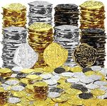 800 Pcs Plastic Pirate Coins Gold Treasure Coins Spanish Doubloon Fake St. Patricks Toy Coin for Kids Board Games Pirate Party Cosplay Teachers Classroom Reward (Gold, Silver, Bronze)