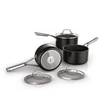 Ninja ZEROSTICK Essentials Cookware 3-Piece Saucepan Set with Glass Lids, Non-Stick, Long Lasting, Forged Aluminium Pan Set, Induction Compatible, Oven Safe to 260°C, Black C13000UK