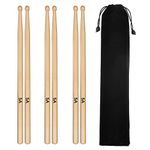 3 Pairs Drum Sticks Tuloka 5A Classic Maple Drumsticks Student Kids Drum Sticks Wood Tip with Carry Bag