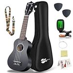 Everjoys Soprano Ukulele Beginner Pack-21 Inch w/Gig Bag Fast Learn Songbook Digital Tuner All in One Kit