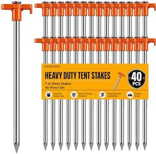 TEOYNGU 40PCS Tent Stakes,Heavy Duty Camping Tent Stakes Non-Rust Metal Tent Pegs for Garden,Hiking,Canopies,Tarp (Orange)