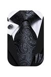 Hi-Tie Men Tie Pocket Square Cufflinks Set Silk Formal Necktie for Wedding Business Party,black paisley