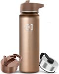 IRON °FLASK Camping & Hiking Hydration Flask with 3 Lids - Stainless Steel, Double Walled & Vacuum Insulated Water Bottle - Leak Proof & BPA Free (Pearl Beige, Straw - 22 oz)