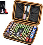 Comecase Battery Organizer Storage Box, Carrying Case Bag Holder - Holds 140+ Batteries AA AAA AAAA C D 9V - with Battery Tester - Brown(Batteries are Not Included)