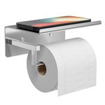 Chrome Toilet Roll Holder Wall-Mounted - Toilet Roll Holder Self Adhesive, Toilet Paper Holder, Stick On Toilet Roll Holder With Shelf, Bathroom Toilet Roll Holder, Silver, Stainless Steel