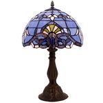 4MYHOME Tiffany Lamp Blue Purple Stained Glass Table Lamp 12X12X18 Inches Baroque Style Lavender Bedside Reading Desk Light Decor Bedroom Living Room Home Office S003C Series