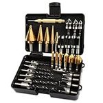 Rocaris 36 Pack Woodworking Drill Tools, Including 6 Countersink Drill Bits, 7 Three Pointed Countersink Drill Bit, 6 Tap Bit Set, 5 Step Drill Bit Set, 8 Wood Plug Cutter, 3 Counter Sink Drill Bit