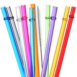 ALINK 10.5" Long Rainbow Colored Reusable Plastic Replacement Straws for Tervis, Yeti, Signature,Tumblers, Set of 10 with Cleaning Brush