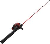 Zebco Dock Demon Spincast Reel and Fishing Rod Combo, 30-Inch 1-Piece Fiberglass Fishing Pole with EVA Handle, QuickSet Anti-Reverse Fishing Reel, Pre-Spooled with 6-Pound Zebco Line, Red, 20