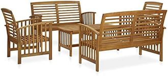 vidaXL Solid Acacia Wood Garden Lounge Set 5 Piece Wooden Outdoor Patio Balcony Coffee Table and Benches Seating Seats Furniture Setting