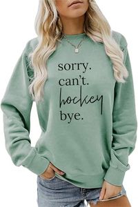 BEJUYOE Sorry Can't Hockey Bye Sweatshirt Womens Casual Long Sleeve Crew Neck Pullovers Funny Letter Graphic Loose Fall Tops Light Green