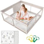 Baby Playpen, Playpen for Babies with Mat (59x59x27inch), Kids Safe Play Center for Babies and Toddlers, 360 Full Vision Design Extra Large Baby Playpen, Baby Playpen Fence (59in Grey with mat)