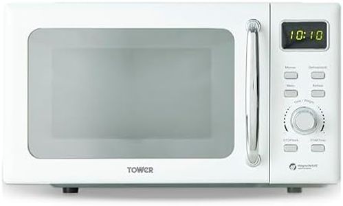 Tower T24041WHT Digital Microwave with Sleek Mirror Door, 800W, 20L, White & Chrome