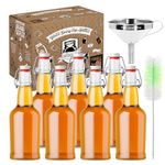 Kombucha Bottling Kit - Includes 7 Glass Flip Top Bottles + Large Stainless Steel Funnel With Handle + Cleaning Brush | Airtight, High-Pressure Bottles For Fermenting Kombucha, Kefir, Ginger Beer, etc