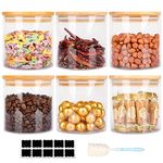 GUANENA 20 OZ Glass Storage Jars with Airtight Bamboo Lids, 6 PCS Food Storage Jars with Wood Lids, Glass Kitchen Canisters, Clear Container for Dry Goods, Cookie, Candy, Scented Tea, Spices