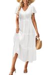 VOTEPRETTY Summer Dresses for Women UK Long Maxi Dresses Ladies Boho Vacation Beach Casual Dress (White,M)