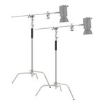 NEEWER 2PCS Pro 100% Stainless Steel Heavy Duty C Stand with Boom Arm, Max Height 10.5ft/320cm Photography Light Stand with 4.2ft/128cm Holding Arm, 2 Grip Head for Studio Monolight, Softbox,Reflector