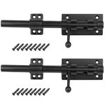 2 Pack 220mm (8-5/8") Black Slide Bolt Gate Latch with 9mm Padlock Hole, Stainless Steel 304 Door Bolt Latches, Base Thickness 2.5 mm, Pin Dia. 14mm Barrel Bolt for Barn Fence Shed Basement