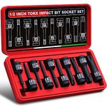 KIRXST 1/2 Inch Impact Torx Bit Socket Set, T25 - T80, 10 Piece 1/2" Drive Impact Star Bit Socket Set