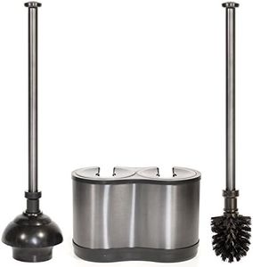 ToiletTree Products Modern Deluxe Freestanding Toilet Brush and Plunger Combo (Stainless Steel, Brush and Plunger Combo Set 4.5” x 9.75” x 18.5")